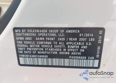 2014 Volkswagen Passat 2.0L Tdi Sel Premium из США, поврежденный, VIN 1VWCN7A38EC069585